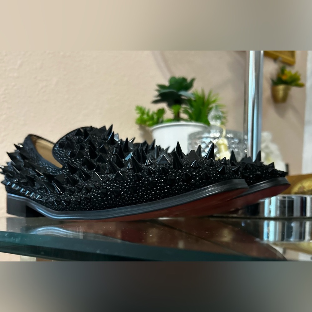 Black with Red Bottom Soles Spiked Studded Rivets Slip On Dress Shoes/Loafers 41 - Picture 13 of 16